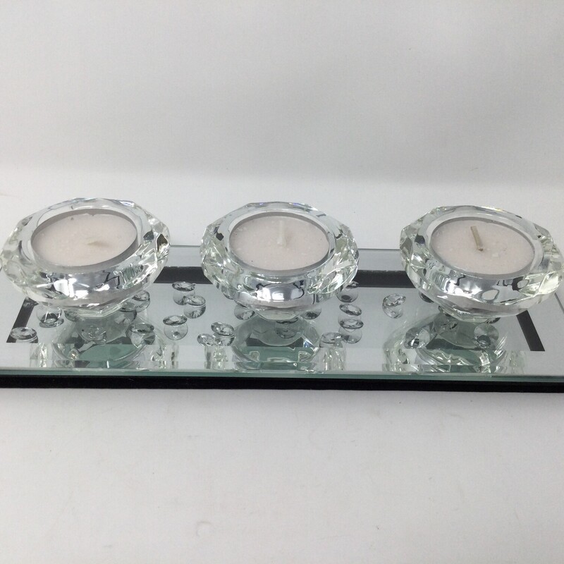 Mirrored Glass Tealight Holder,
Clear/Mirrored,
Size: 9.5 X 3 X 2 In