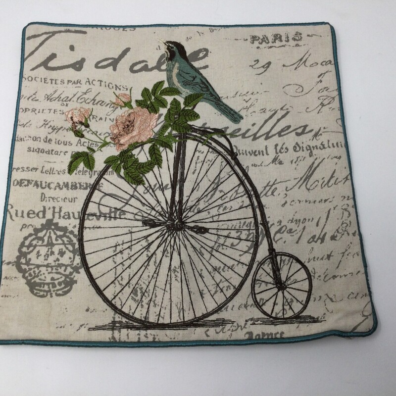 Bird & Bicycle Cushion Cover,
Multi,
Size: 14 X 14 In