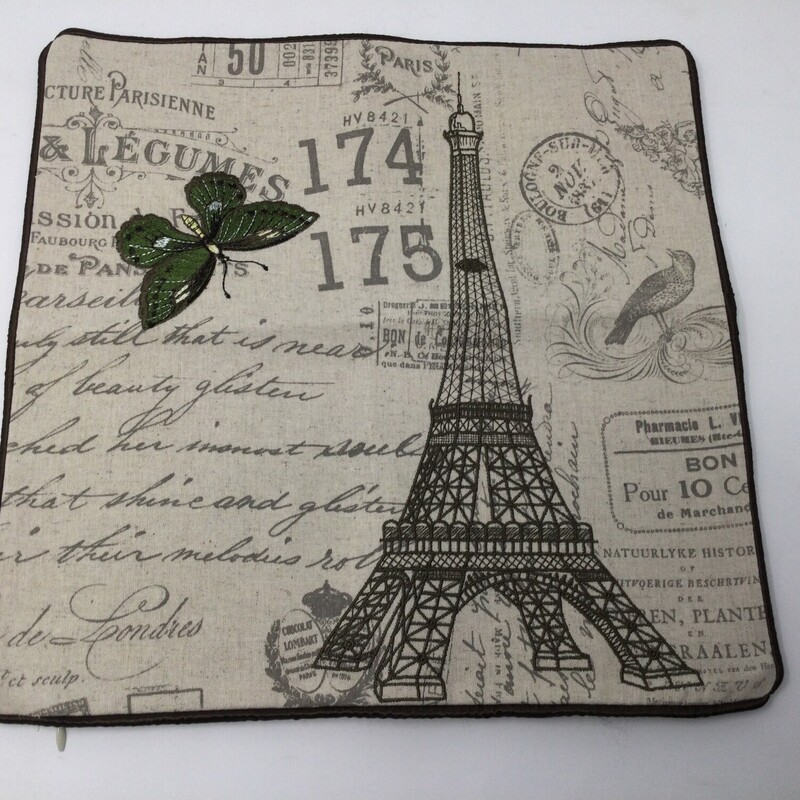 Butterfly & Eiffel Tower Cushion Cover,
Multi,
Size: 14 X 14 In
