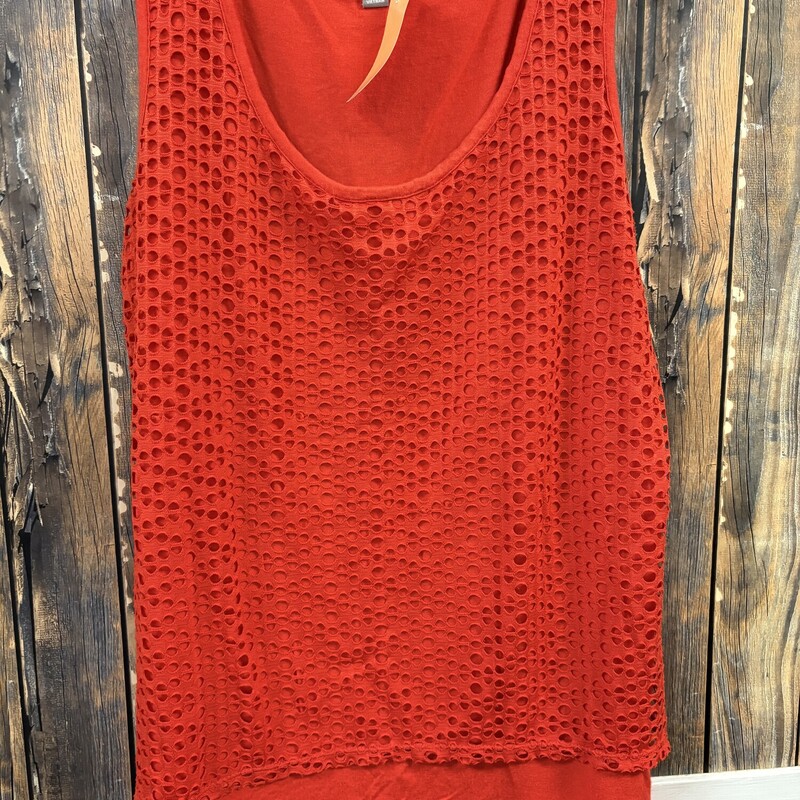 Red Eyelet Tank, Size: L