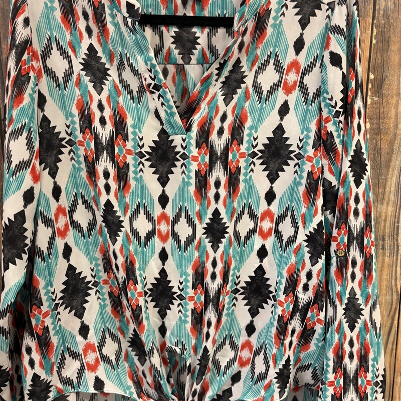 Blue & Orange Aztec Top, Size: L