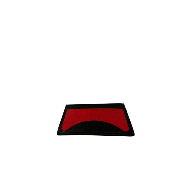 Christian Louboutin Kios Card Holder Leather  Black<br />
<br />
Dimensions: 4 L x 3 H inches<br />
<br />
In very good condition. Very faint scratches on the rubber.<br />
<br />
Comes with original dust bag and box.
