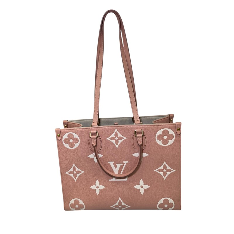 Louis Vuitton OntheGo MM Rose<br />
<br />
Date Code: Microchip<br />
<br />
Dimensions:<br />
Base length: 13.5 in<br />
Height: 10.5 in<br />
Width: 6.75 in<br />
Drop: 5.25 in<br />
Drop: 10.75 in<br />
<br />
In very good condition. Light corner wear. Minor mark on the bottom of the bag.<br />
<br />
Comes with the original dust bag or box.
