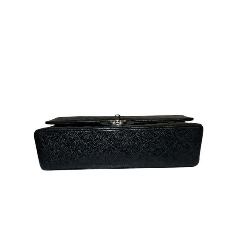 Chanel Caviar Double Flap Black Bag Silver Hardware<br />
<br />
Serial Code: 6322155<br />
<br />
Dimensions: 9.9 L  x  6 H x 2.3 W<br />
<br />
In very good condition. Some minor scratches on the hardware and some minor interior leather scratches.<br />
<br />
Comes with the original dust bag. No box.