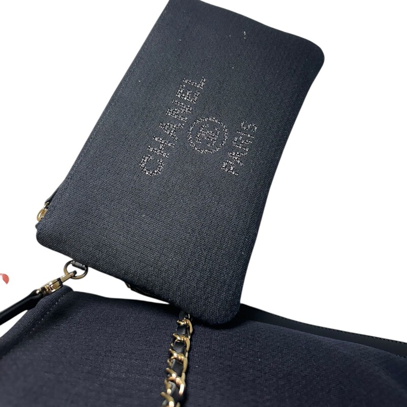 Chanel Deauville Mixed Canvas Small Tote<br />
<br />
Date Code: EE******<br />
<br />
Dimensions:<br />
Base length: 12.75 in<br />
Height: 9.75 in<br />
Width: 6.00 in<br />
Drop: 3.75 in<br />
Drop: 12.00 in<br />
<br />
In excellent condition. Light scuffing under the handels.<br />
<br />
Comes with the original dust bag.