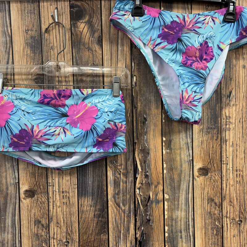 Blue & Pink Floral Swimset, Size: L