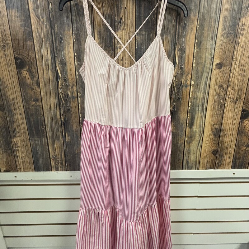 Pink White Stripe Dress, Size: S