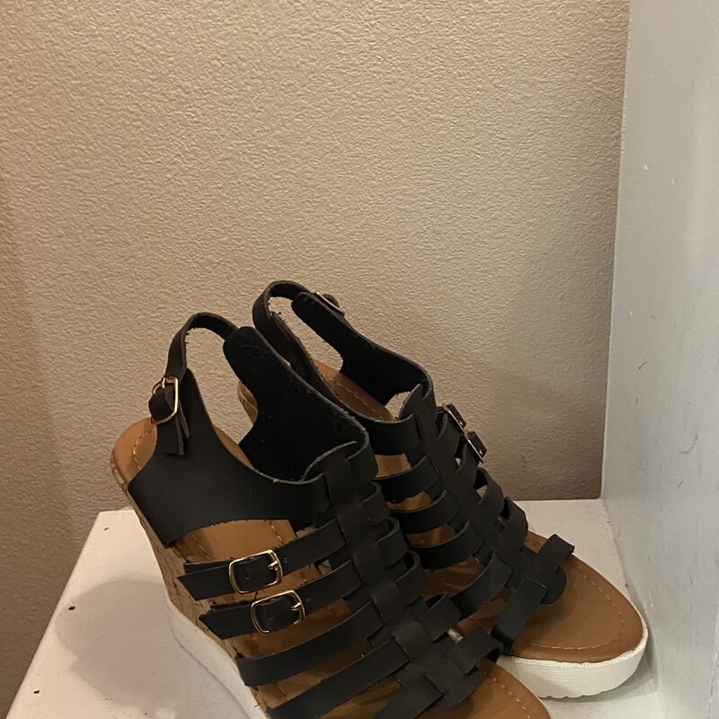 Blk/bckl Wedge Sandal