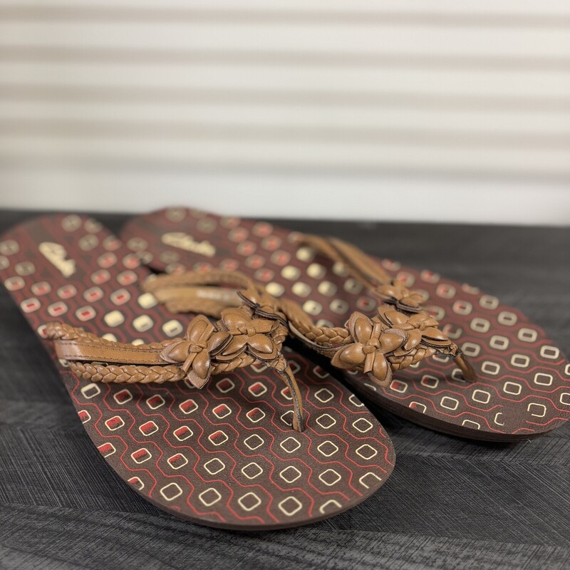 Clarks Brown Flip Flops, Size: 9