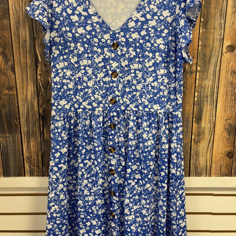 Blue Flower Button Dress, Size: L