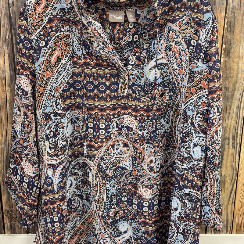 Chicos Blue Flowy Sheer Top, Size: 2