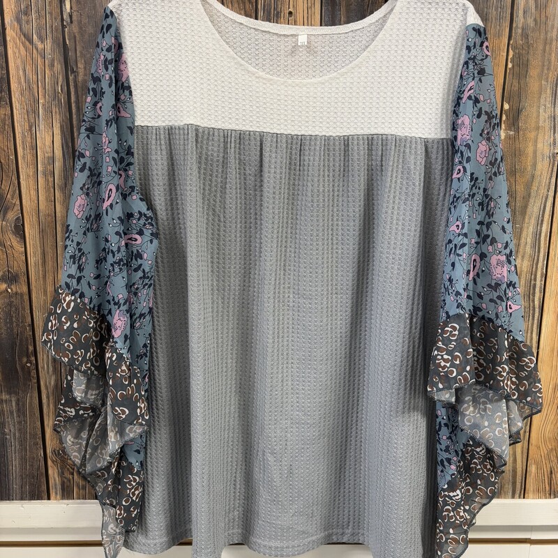 Grey And White Floral Top, Size: 2XL