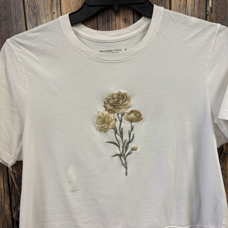 White A&F Flower Crop Top, Size: M