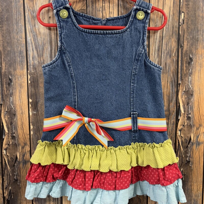 Colorful Ruffle Denim Dress, Size: 3T