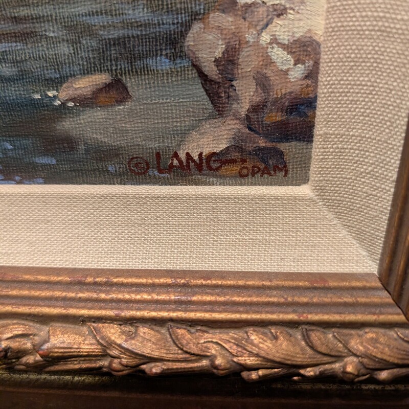Warm Hooves & Cold Fish, S. Lang, Oil<br />
18 x 20.5 x 2.5D<br />
Art Light Included