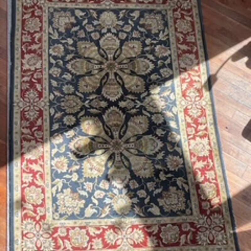 Wool Tradtional Rug, Blu/Red, 5.6 X 8.6