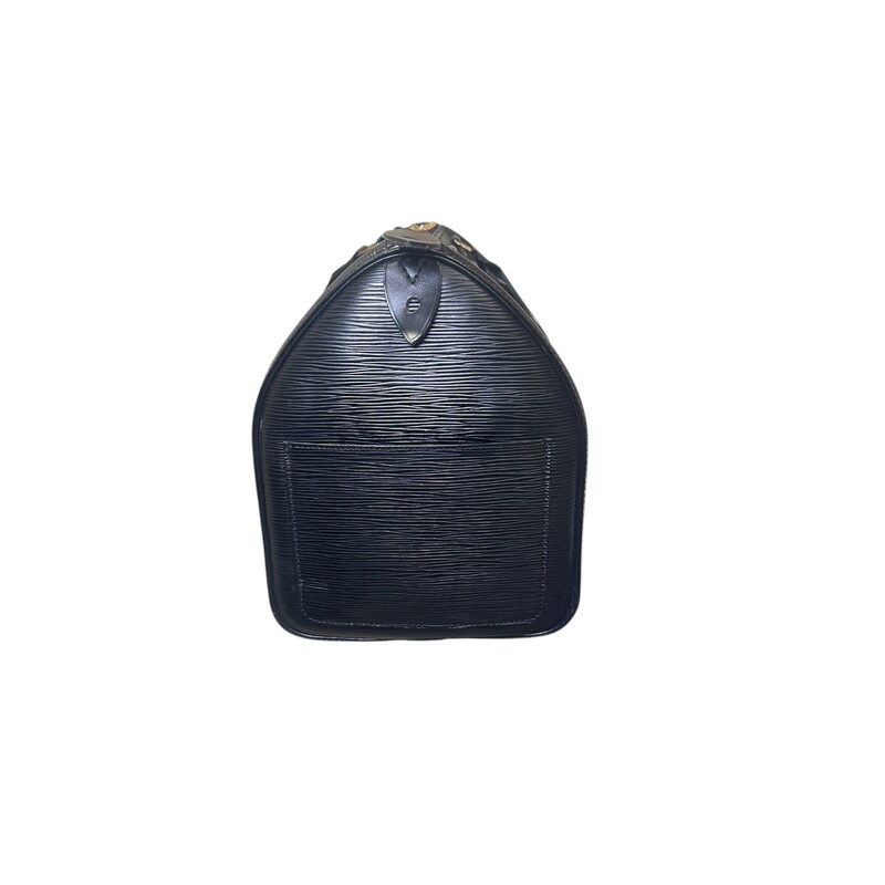Louis Vuitton Speedy Epi Black 35<br />
<br />
Date Code: VI 0970<br />
<br />
Dimensions:<br />
Base length: 14.75 in<br />
Height: 10 in<br />
Width: 7.75 in<br />
Drop: 3.5 in<br />
<br />
In very good condition Very faint scratching on the the leather.<br />
<br />
Does not come with original dust bag or box.