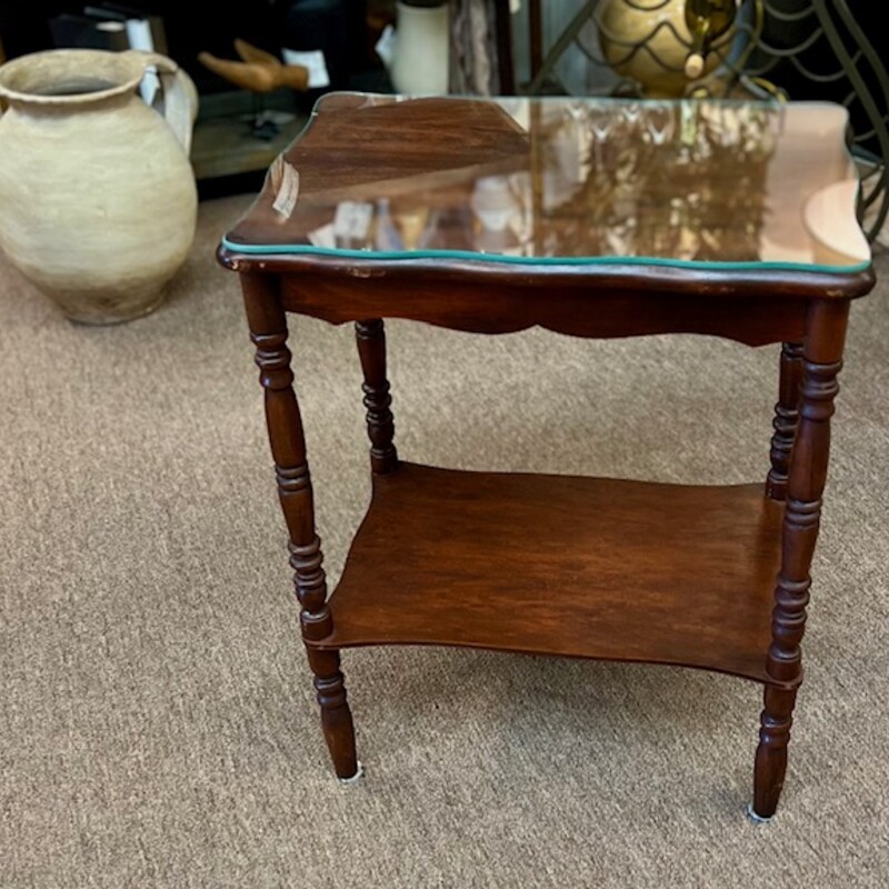 Wavy Wood Glass Top Accent Table
Removable glass piece
Brown, Size: 18x12x23H