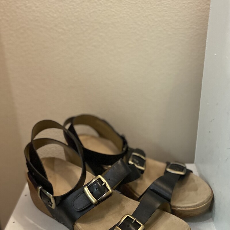 Blk Lther Ankle Wedge