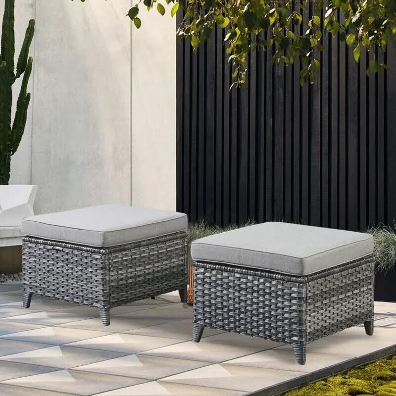 Outdoor Ottoman+Cushion
Grey Weather Resistant Base+Grey Cushion
Size: 23x23x17H
Removable Cushion
Matching Ottoman+Cushion Sold Separately