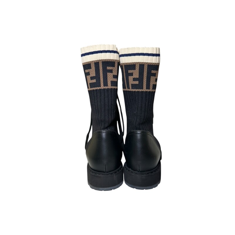 Fendi Rockoo Black Leather Boots<br />
<br />
Size 36.5<br />
<br />
In very good condition. Some distressing of the leather.<br />
<br />
Comes with the original dust bag and box.