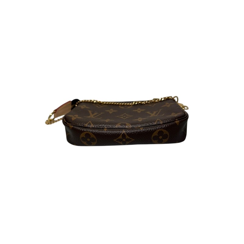 Louis Vuitton  Coated Canvas Mini Pouchette<br />
<br />
Date Code:SF5203<br />
<br />
Dimensions: 6.1 x 4.1 x 1.6 inches<br />
                         (Length x Height x Width)<br />
<br />
In excellent condition. Like new. Faint scratching on the hardwarw.<br />
<br />
Comes with the original dust bag and box.