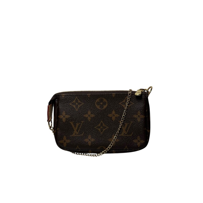 Louis Vuitton  Coated Canvas Mini Pouchette<br />
<br />
Date Code:SF5203<br />
<br />
Dimensions: 6.1 x 4.1 x 1.6 inches<br />
                         (Length x Height x Width)<br />
<br />
In excellent condition. Like new. Faint scratching on the hardwarw.<br />
<br />
Comes with the original dust bag and box.