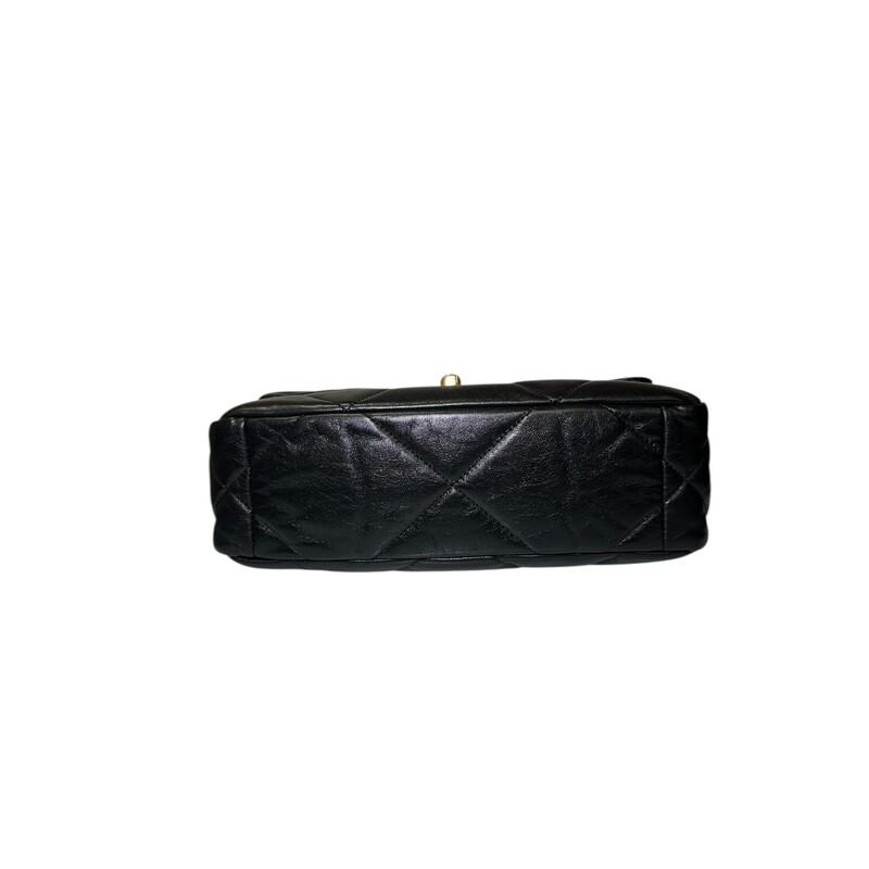 Chanel Lambskin Quilted Medium Chanel 19 Flap Black<br />
<br />
Dimesnions:<br />
Base length: 10.5 in<br />
Height: 7 in<br />
Width: 3 in<br />
Drop: 3.5 in<br />
Drop: 20 in<br />
<br />
In excellent condition. Light scuffing to leather and hardware.<br />
<br />
Comes with original  dust bag and box.