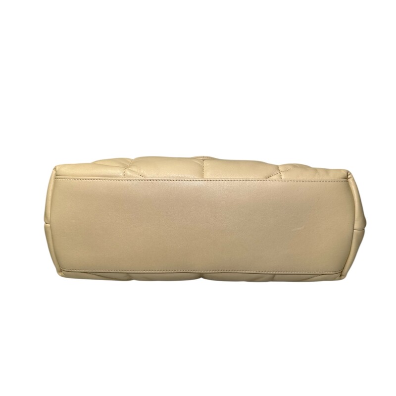 Saint Laurent Loulou Lambskin Puffer in Jaune Pale<br />
Medium<br />
<br />
Style Code: GAB577475.0422<br />
<br />
Dimensions:13L x 9 H  x 4.75 W<br />
<br />
In excellent condition.<br />
<br />
Comes with the original dust bag. No box.