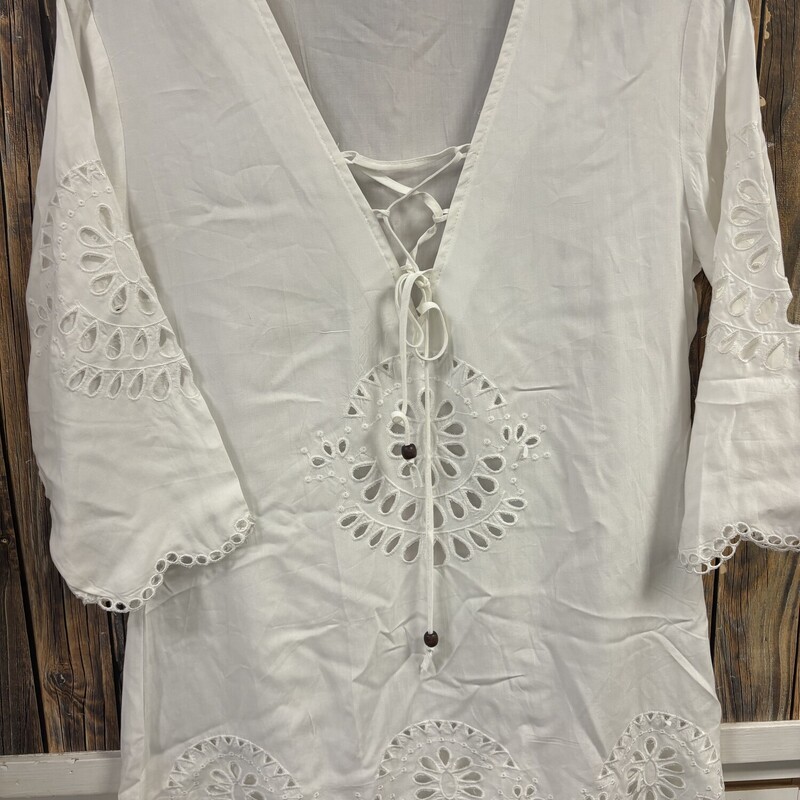 White Eyelet Long Shirt, Size: Med
