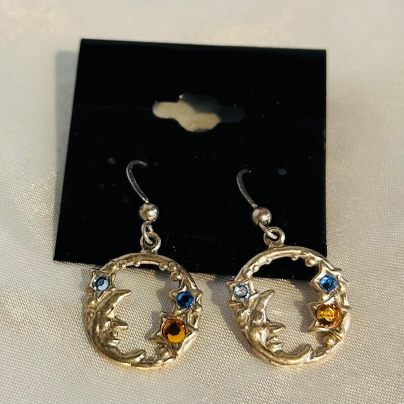 925 Moon & Stars Dangle Earrings
Silver Blue Amber Size: Small