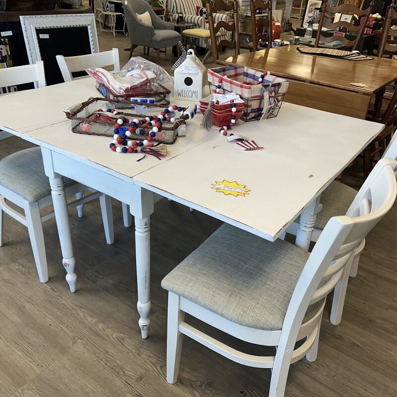 White Drop Leaf Table 4/c