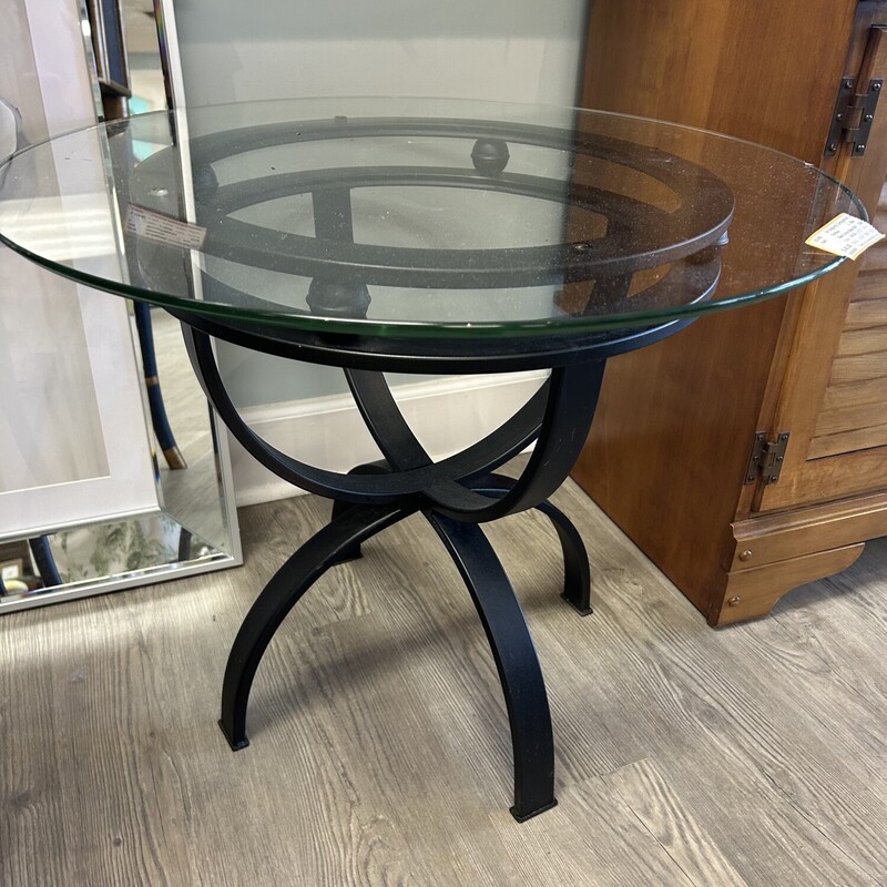 Glass Top Iron Base End Table