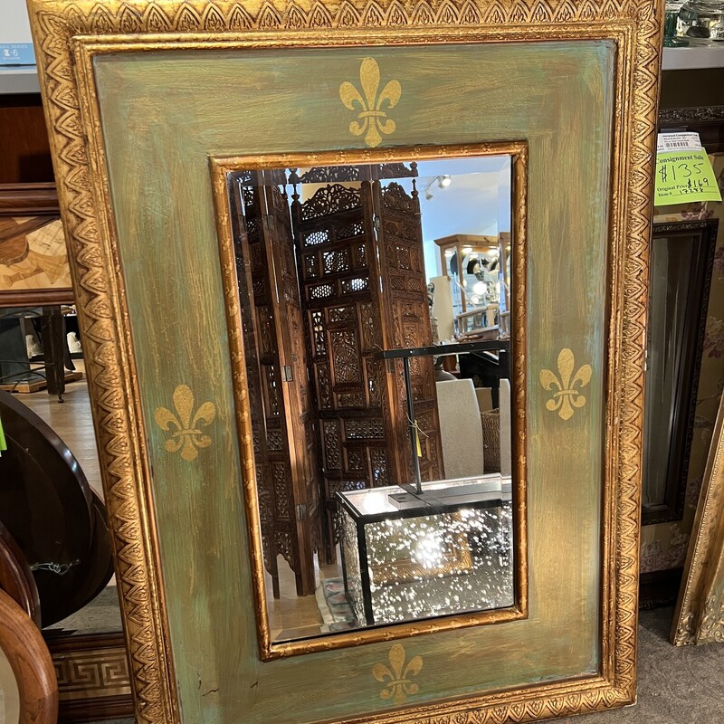 Mirror Gold Edge Beveled, Green, Size: 29x40