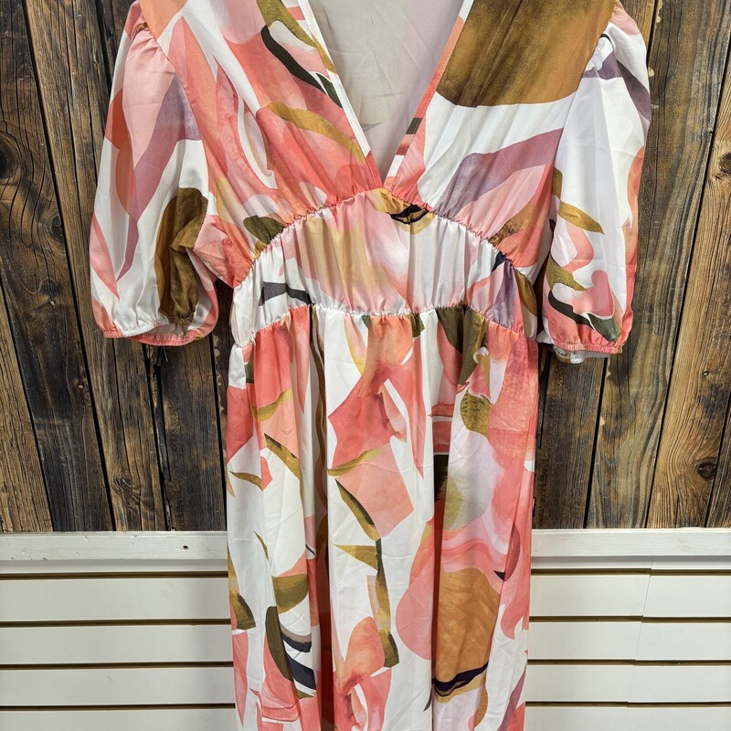 Long Pink Floral Dress, Size: L