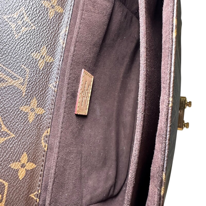 Louis Vuitton Metis Pouchette Crossbody Bag<br />
<br />
Date Code:PL3119<br />
<br />
Dimensions: 9.8 x 7.5 x 2.8 inches<br />
                         (Length x Height x Width)<br />
<br />
In good condition. Some minor corner fraying and some hardware scratches.<br />
<br />
Comes with the orginal dust bag. No box.