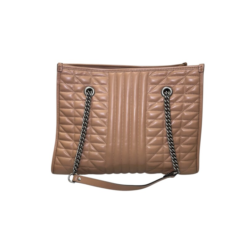 Gucci Aria Marmont Tan Medium Tote<br />
<br />
Style Code: 67596 493075<br />
<br />
Dimensions:<br />
Base length: 13.5 in<br />
Height: 10 in<br />
Width: 5.25 in<br />
Drop: 9.25 in<br />
<br />
In very good condition. Light scuffing to the corners and interior stain.<br />
<br />
Does not come with the original dust bag or box.