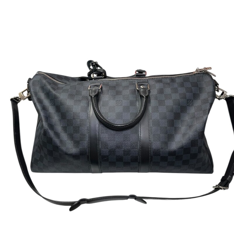 Louis Vuitton Keepall Graphite Colbalt  Blue 45<br />
<br />
Date Code: SD4166<br />
<br />
Dimensions:17.7 x 10.6 x 7.9 inches<br />
(Length x Height x Width)<br />
<br />
In very good condition. Very minor scuffing on the canvas.<br />
<br />
Comes with original dust bag. No box.