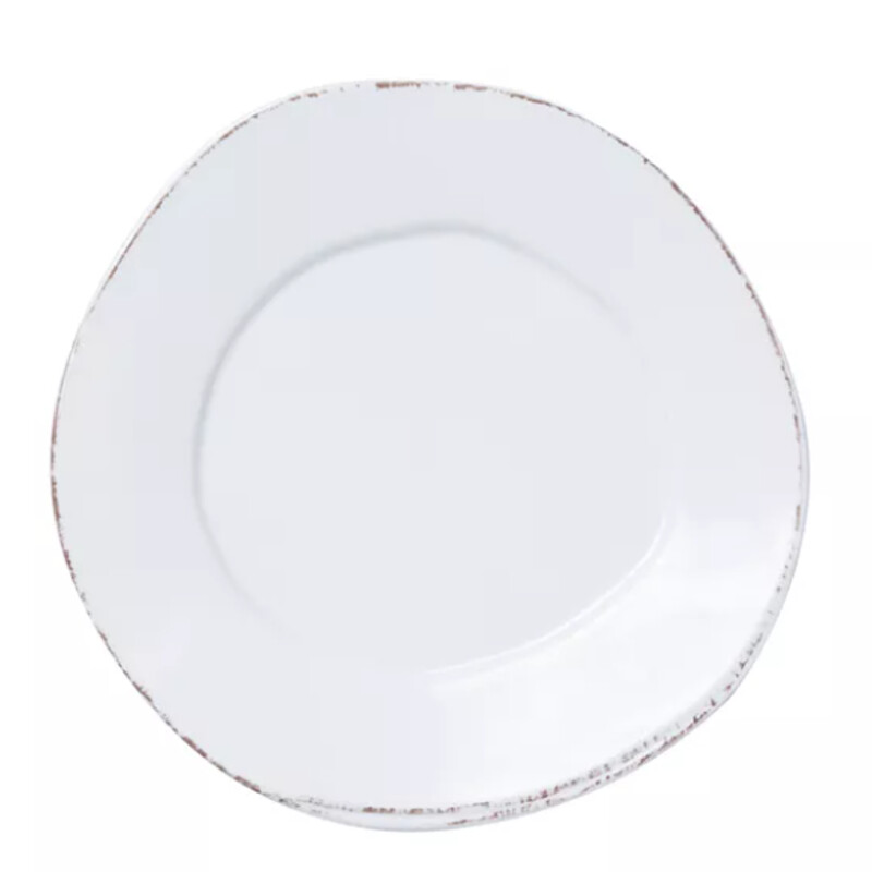 Vietri Lastra Melamine Salad Plate
White Brown
Size: 9 Inches
From the Melamine Lastra Collection. Pristine dinner plate flaunts a faded metallic trim that exudes rustic elegance. Dishwasher Safe
NEW-Retail $28 Coordinating Pieces Sold Separately