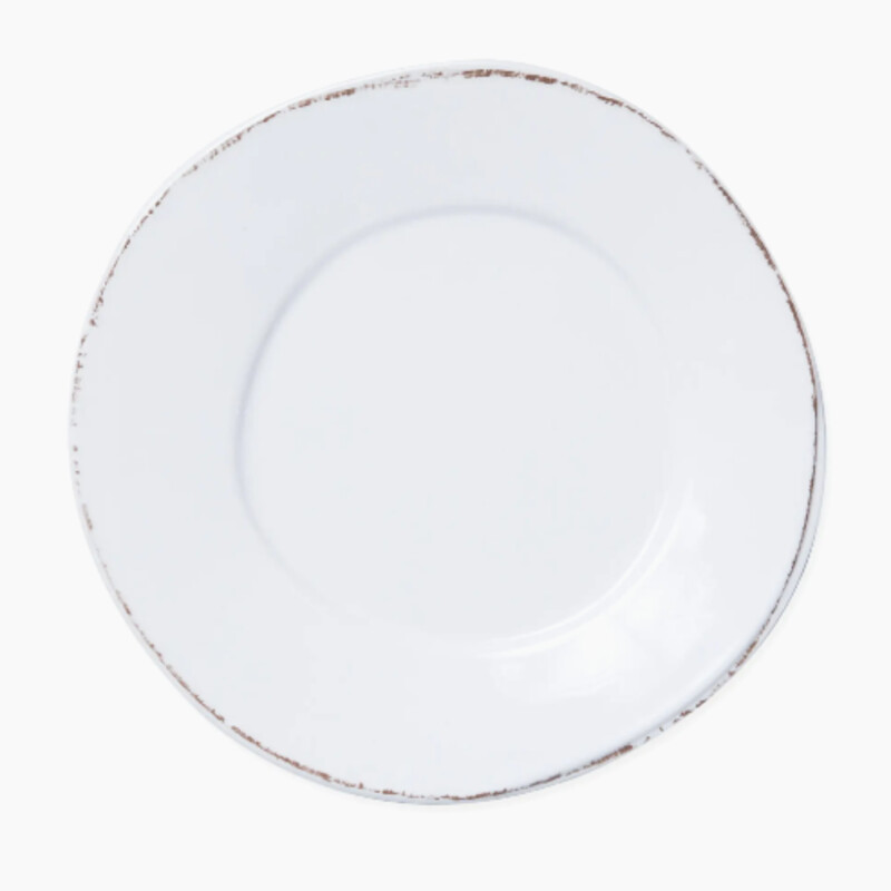 Vietri Lastra Melamine Dinner Plate
White Brown
Size: 11 Inches
From the Melamine Lastra Collection. Pristine dinner plate flaunts a faded metallic trim that exudes rustic elegance. Dishwasher Safe
NEW-Retail $30 Coordinating Pieces Sold Separately