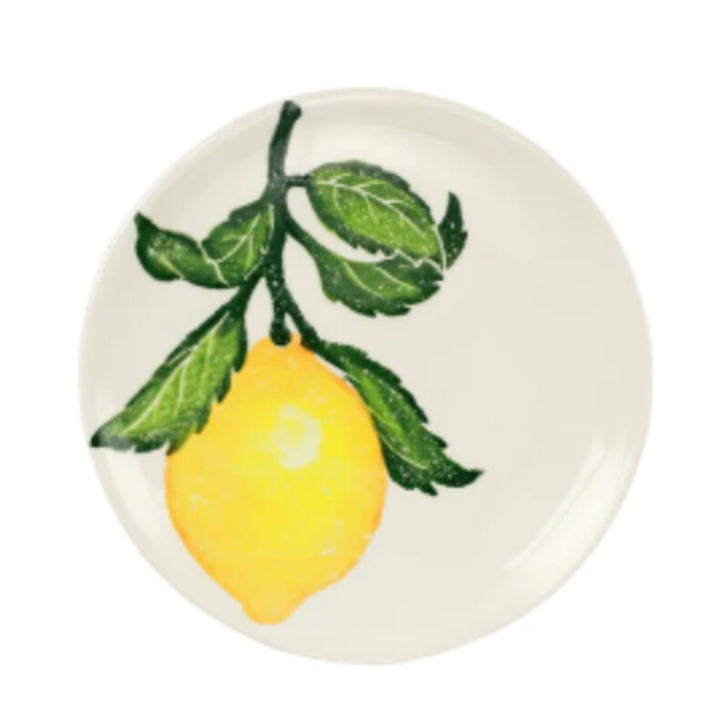 Vietri Limoni Salad Plate<br />
Yellow Green White<br />
Size: 9 Inches<br />
Inspired by the bountiful, robust lemons that flourish in the sunshine along the Amalfi Coast, the Limoni collection is cheerful, vibrant, and iconically Italian. The Limoni Dinner Plate is the beautiful base to a table that will spread joy and a zest for life.<br />
NEW-Retail $50 Coordinating Pieces Sold Separately