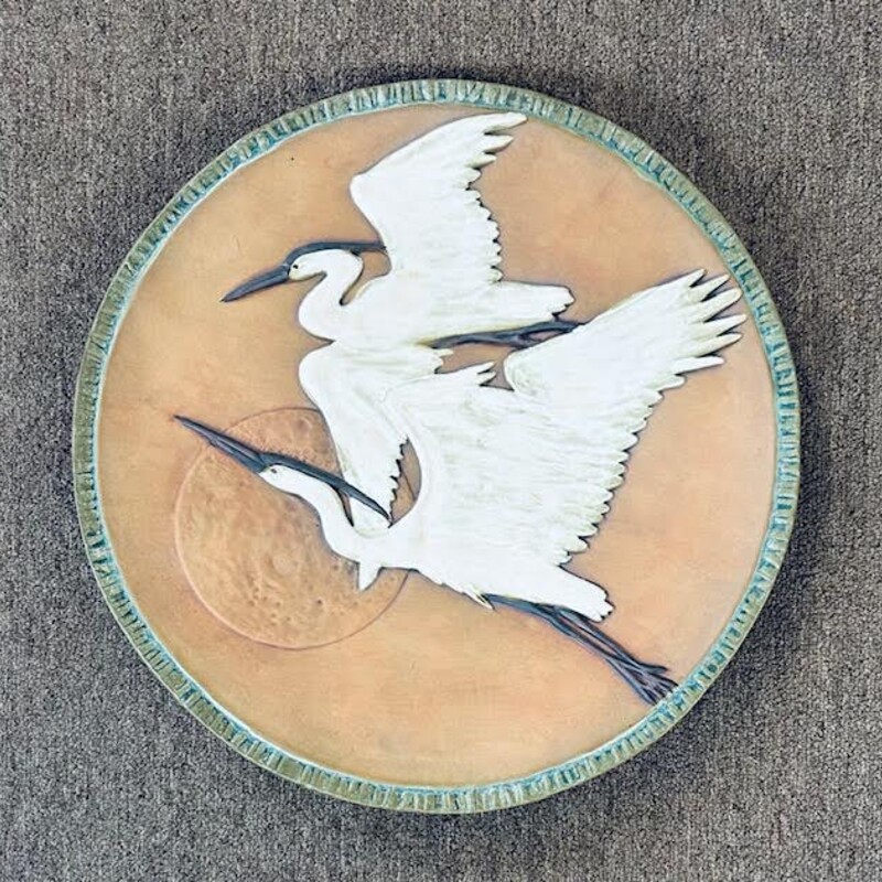 Two Crane Hanging Dish
From Barry and Susan Smith Pottery
Now Retired
Brown, White, Green
Size: 17 Diameter