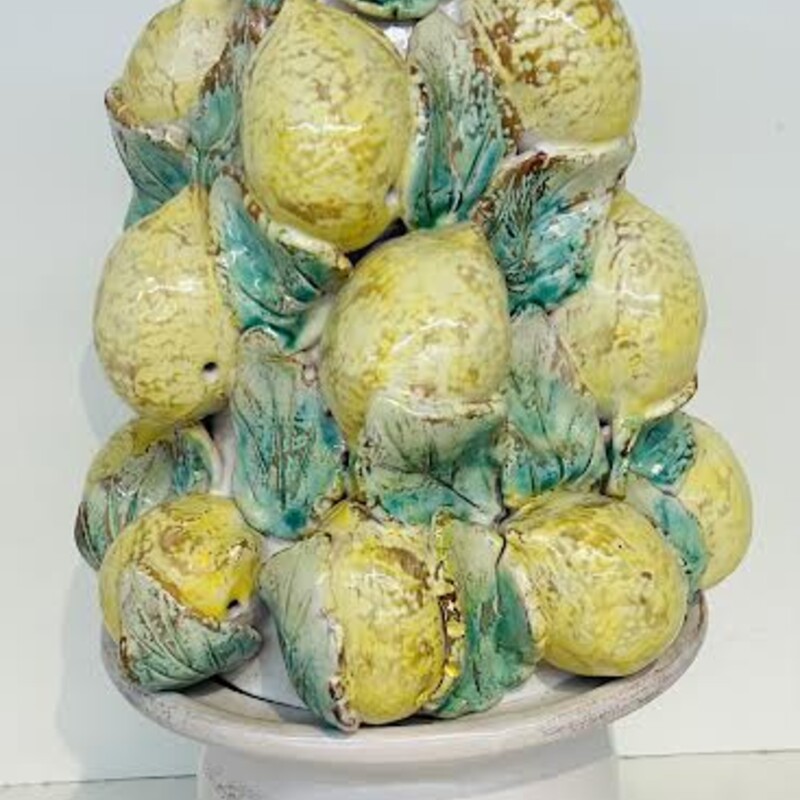 Ceramic Lemon Topiary
Yellow, Green, White
 Size: 9x18H