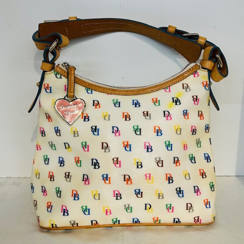Dooney & Bourke Multicolor Shoulder Handbag
White Multicolored Tan Size: 12 x 10H
As Is - yellowing in one spot on front of bag