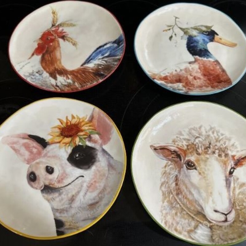 S4 Pier 1 Animal Salad Plates
White Red Yellow Green
Size: 8.75dia
