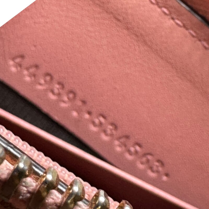 Gucci Micro GG Zippy Pink Wallet<br />
<br />
Style Code: 449391.534563<br />
<br />
Dimensions: 8L x 4H inches<br />
<br />
In good condition. Some corner wear.<br />
<br />
Does not come with original dust bag or box.