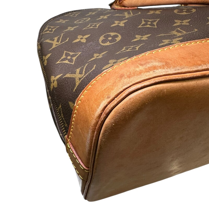 Louis Vuitton Alma Mongram PM<br />
<br />
Date Code: BA0945<br />
<br />
Dimensions: 12 L x 9 H inches<br />
<br />
In very good condition. Some water marks and wear at the base of the bag. Some natural patina of the leather. No lock or key.<br />
<br />
Does not come with original dust bag or box.