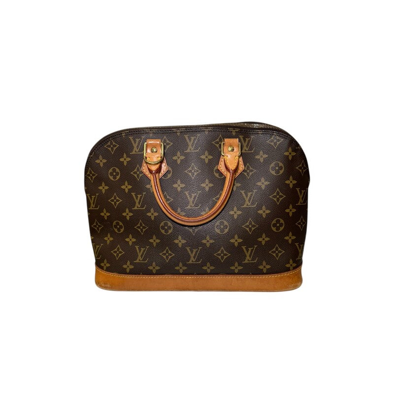 Louis Vuitton Alma Mongram PM<br />
<br />
Date Code: BA0945<br />
<br />
Dimensions: 12 L x 9 H inches<br />
<br />
In very good condition. Some water marks and wear at the base of the bag. Some natural patina of the leather. No lock or key.<br />
<br />
Does not come with original dust bag or box.