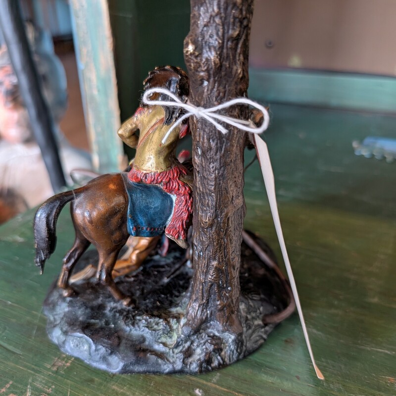 Native American Vintage Metal Lamp,<br />
Stain Glass added, not original shade.<br />
8w x 19h