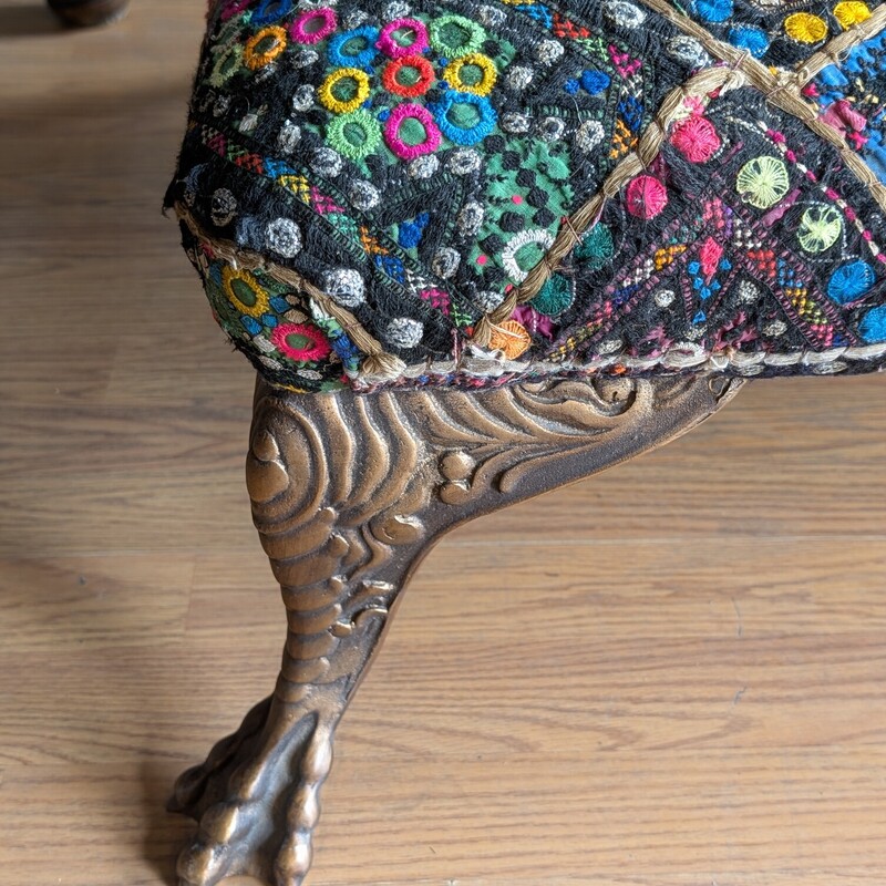 Metal Claw Foot Ottoman, Vintage, Colorful<br />
38 x 29 x 13h